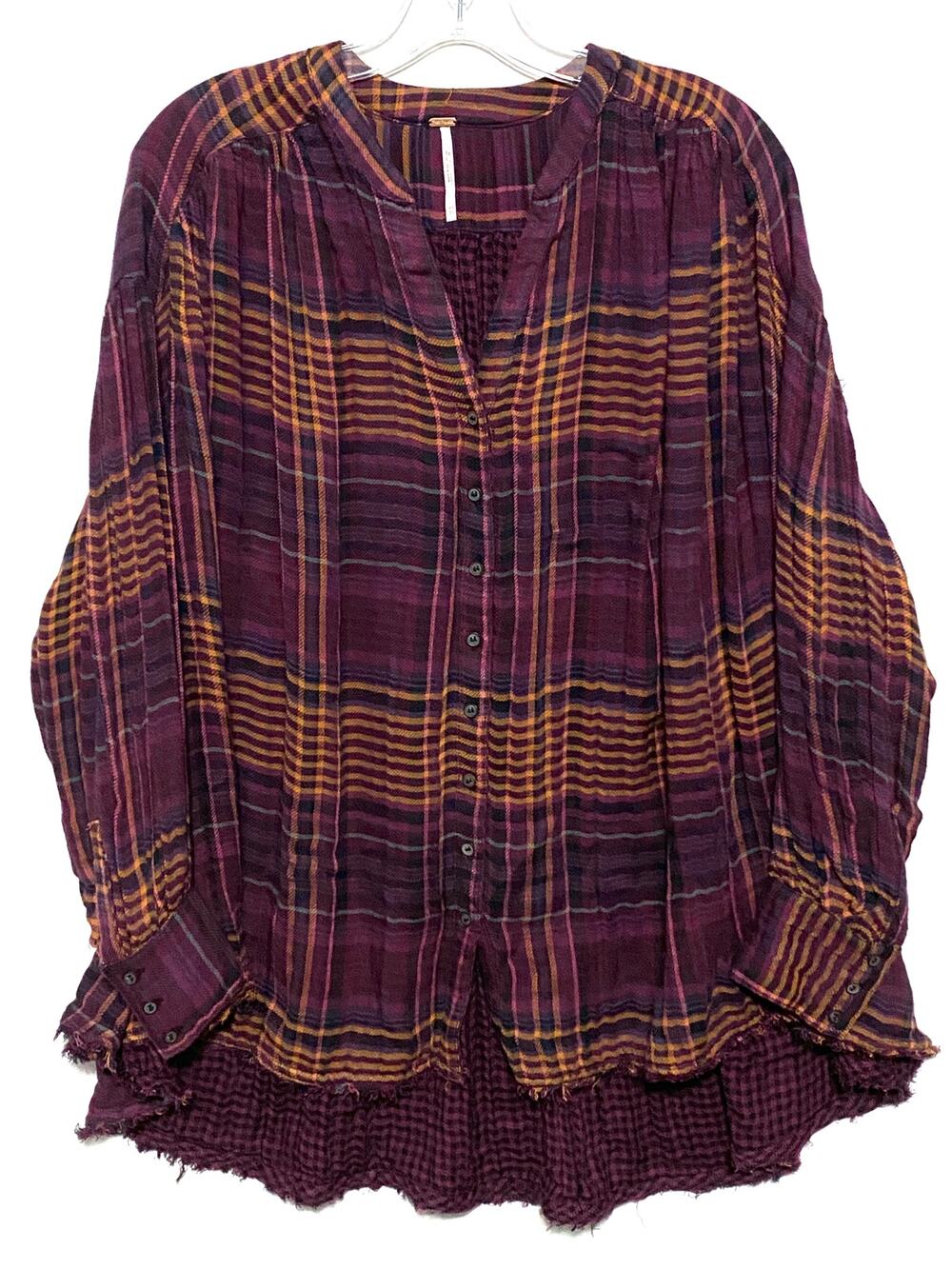 Free People Plaid Flannel Come On Over Oversized Tunic Top Womens XS Boho Grunge